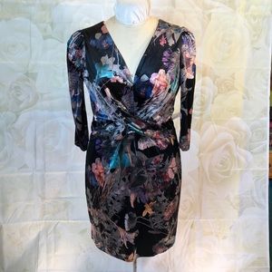 Little Mistress velvet dress w wrap bodice size 10